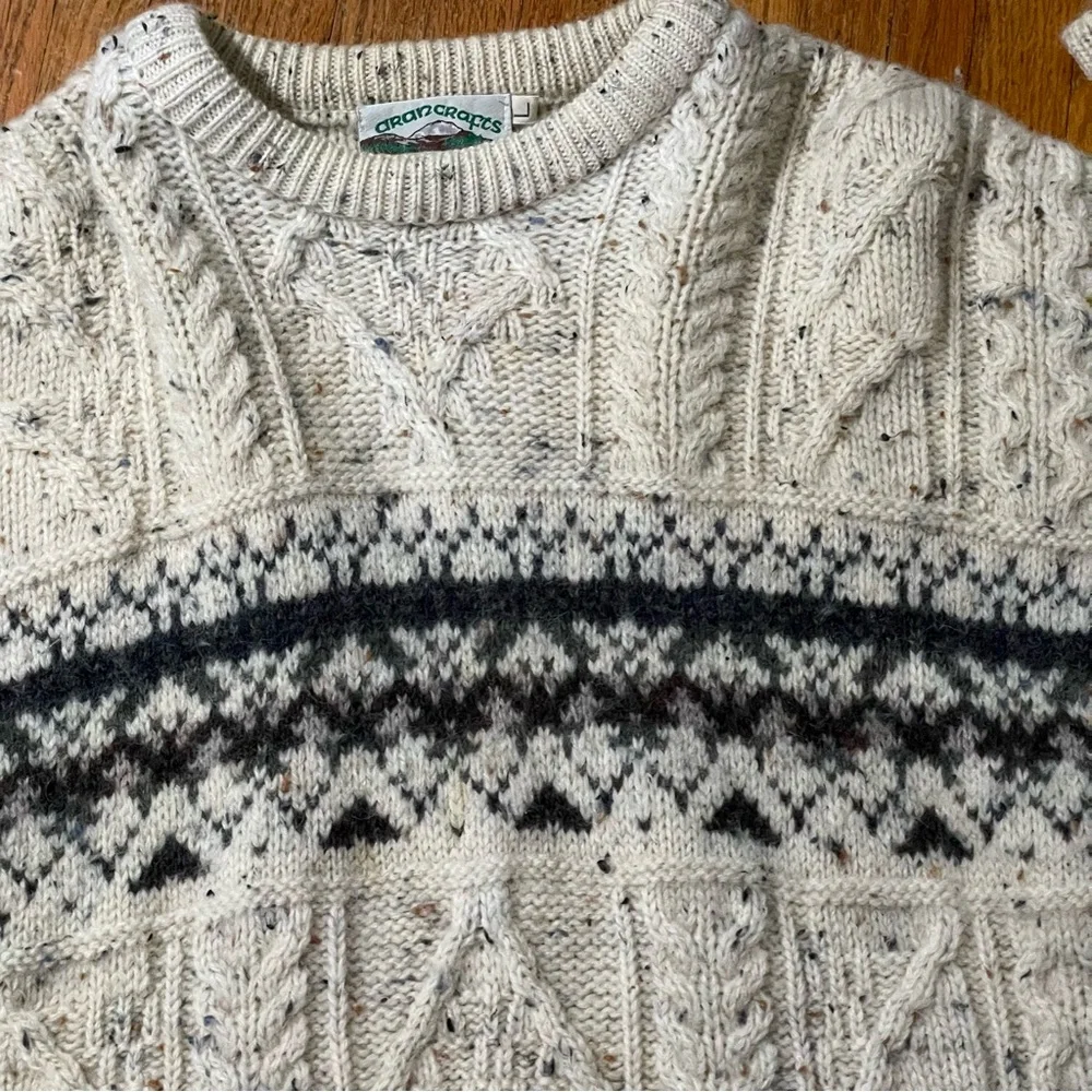 Aran Crafts Cream and Gray Crewneck Sweater - Picture 2 of 6